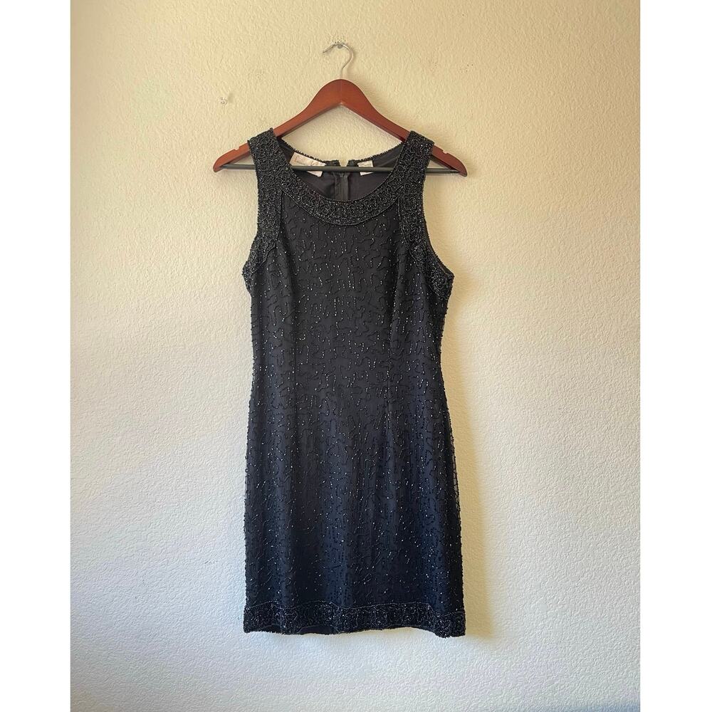 Vintage 80s mini 100% silk beaded sequin mini dress‎ petite medium